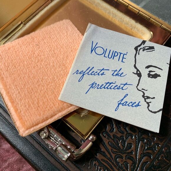 Vintage Volupte Swing Lock Gold Metal & Rhinestone Art Nouveau Mirror Compact - Picture 8 of 9